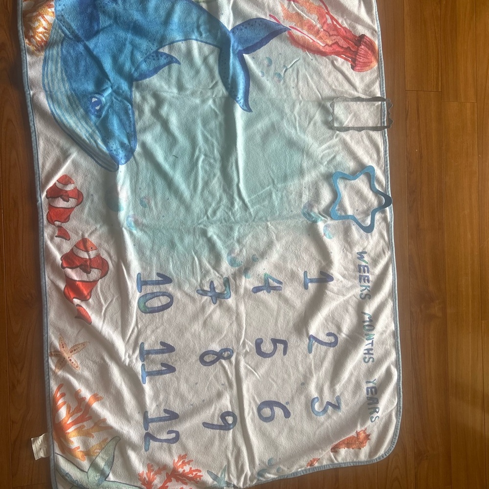 Baby Milestone Blanket with Ocean Animals - Blue & Coral